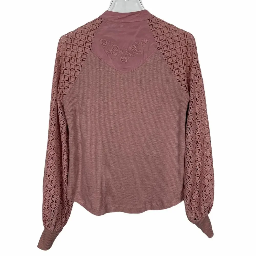 Free People Sweetest Thing Thermal Lace Top Pink Size XS